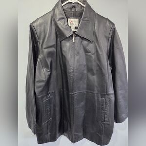 Madison & Max Womens Size 1X 100% Genuine Leather Jacket Black Collared Full Zip